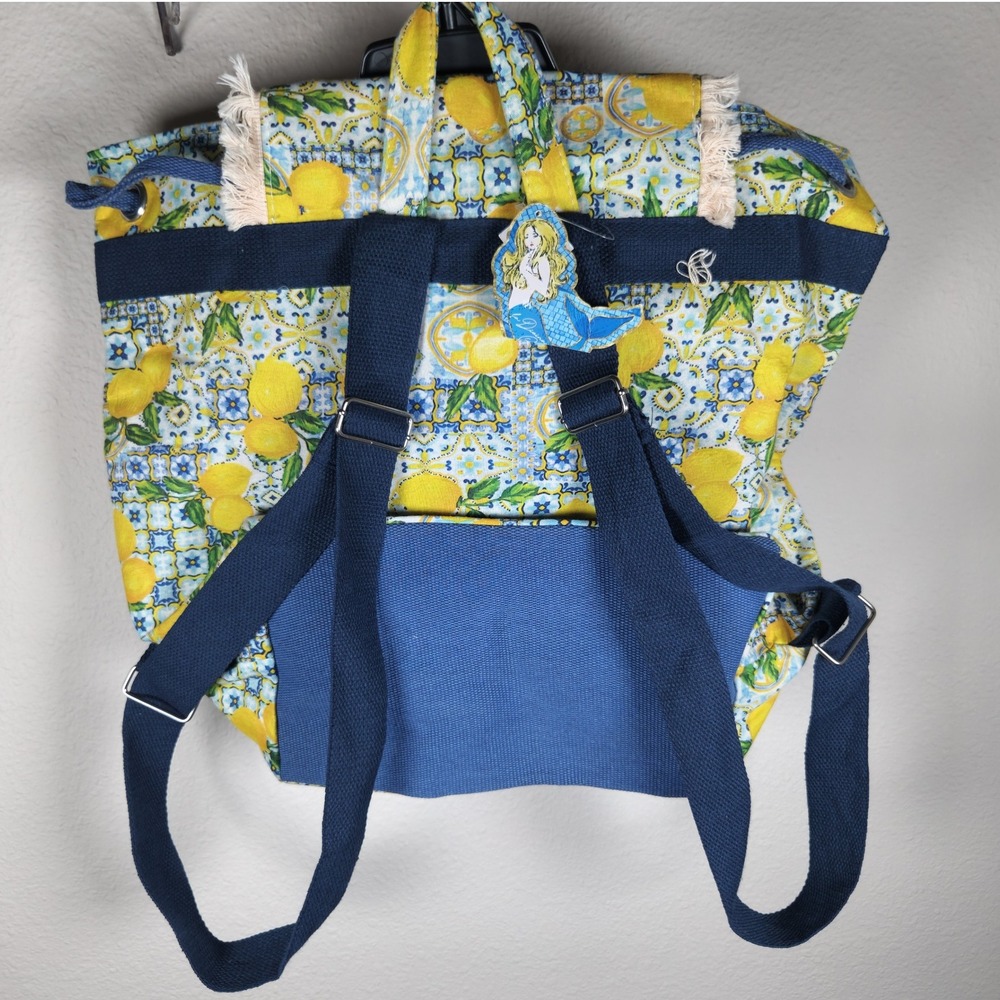 La Divina Costiera Italian‎ Mosaic Lemon Tile Print Backpack Fringed Drawstring - Picture 2 of 8